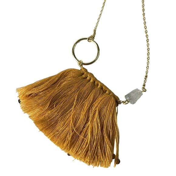 SHIRALEAH New Gold Tone Palma Saffron Fringe Stone Delicate Necklace NIP Anthro - Picture 4 of 6